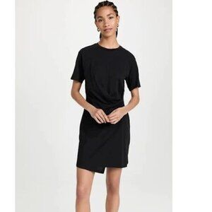 Theory t-shirt dress cotton black ruched waist crewneck small
